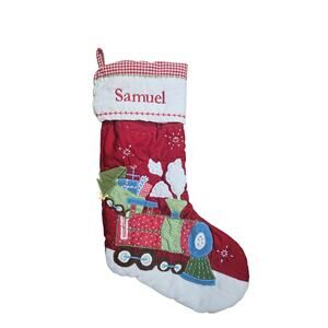 Pottery barn kids quilted stocking train presents christmas tree new "samuel"